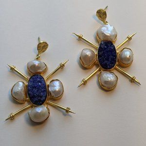 Goldtone Pearl Crystal 4 Leaf Clover Indian Earrings